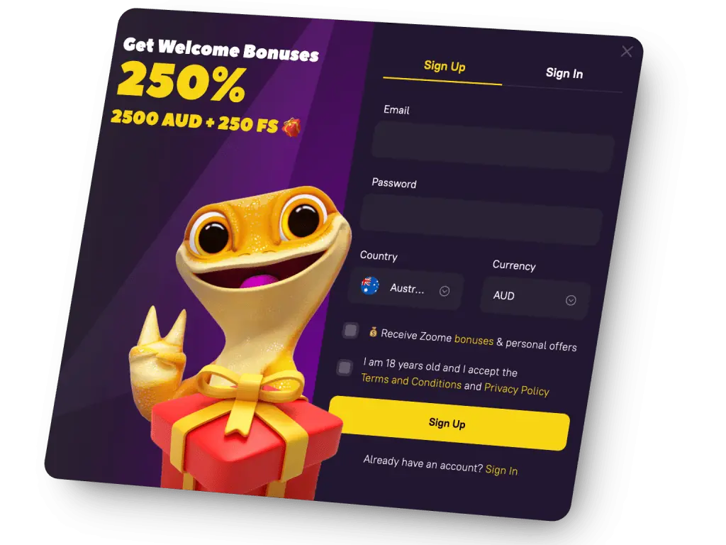 zoome casino sign up bonus